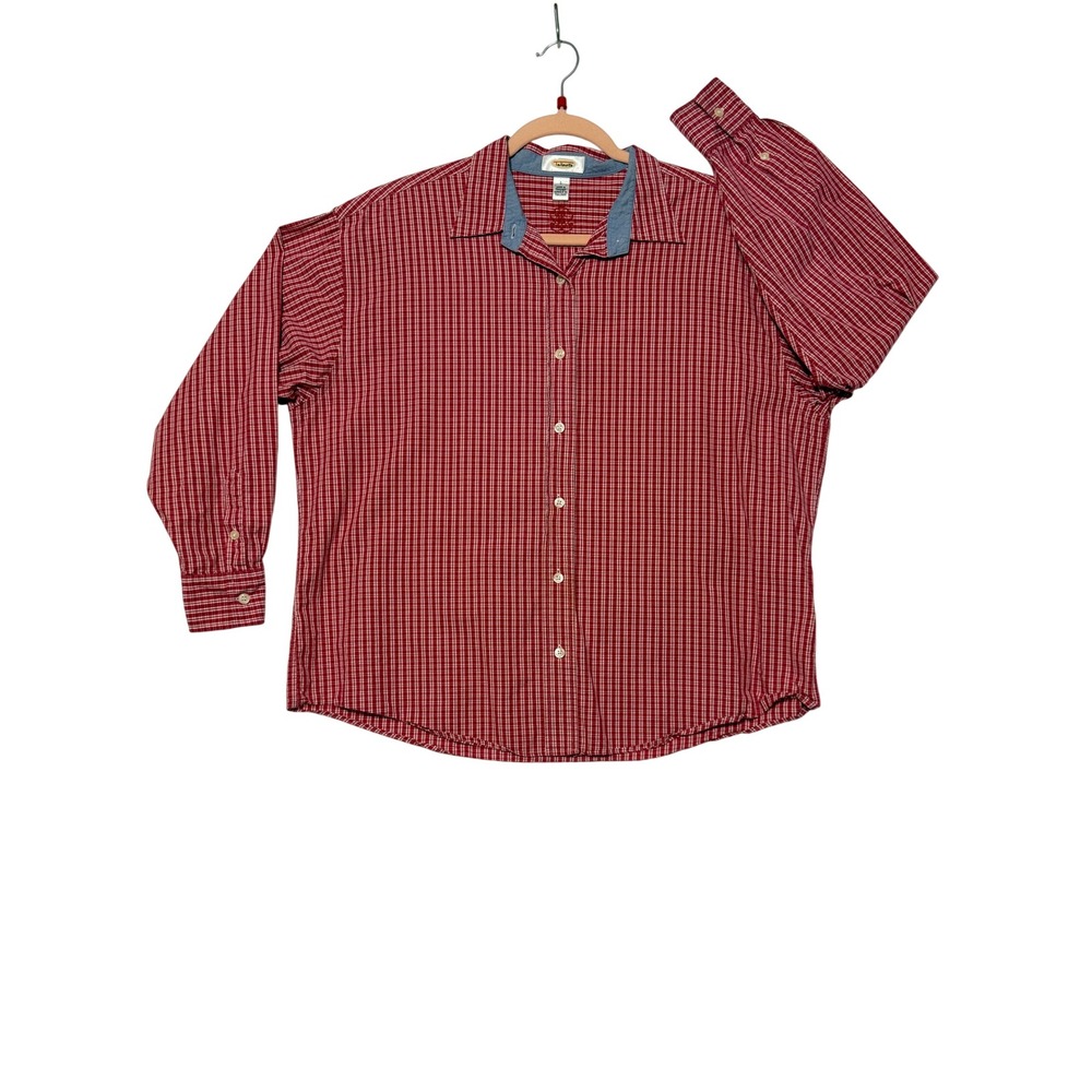 Talbots Womens L Red White Check Cotton Button Down Shirt Long Sleeve Excellent